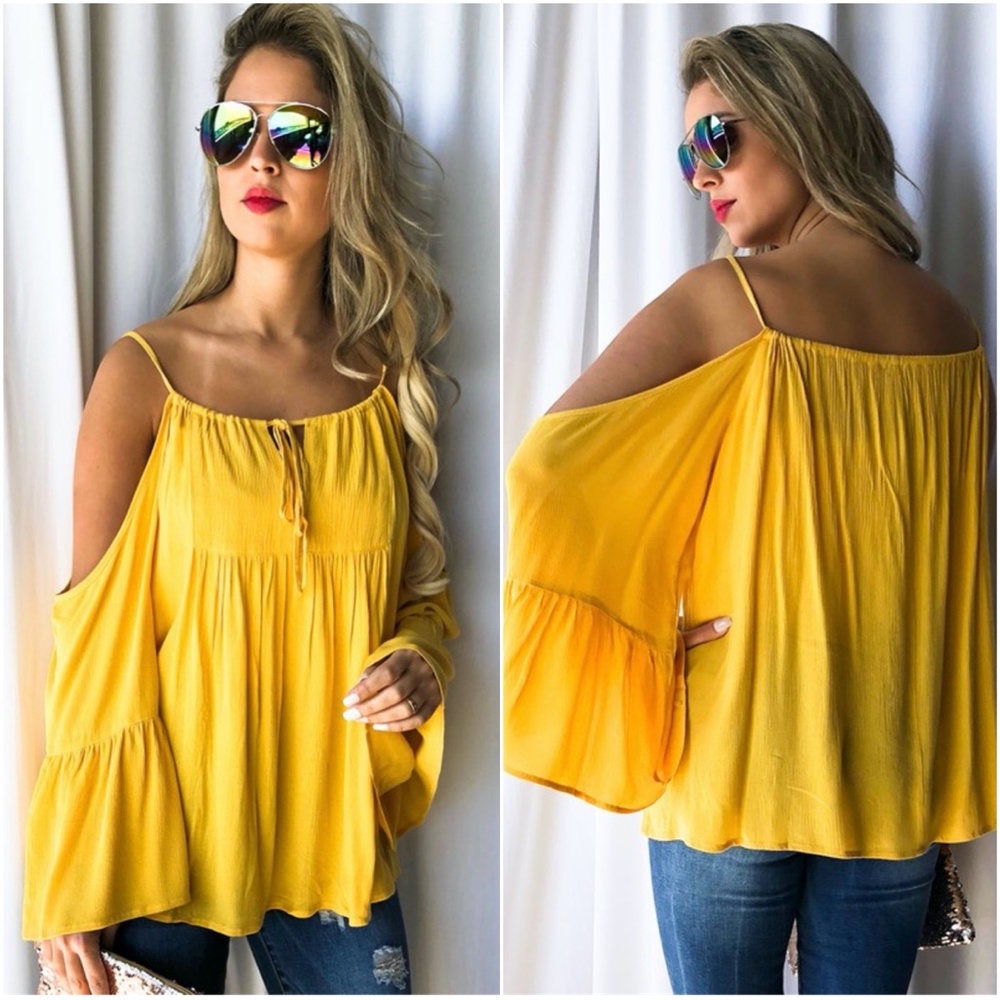 STacey Off Shoulder Yellow Blouse - Picture 2 of 3